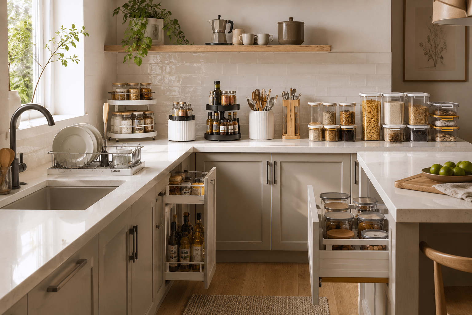 Organized kitchen and pantry storage by Kindra Home